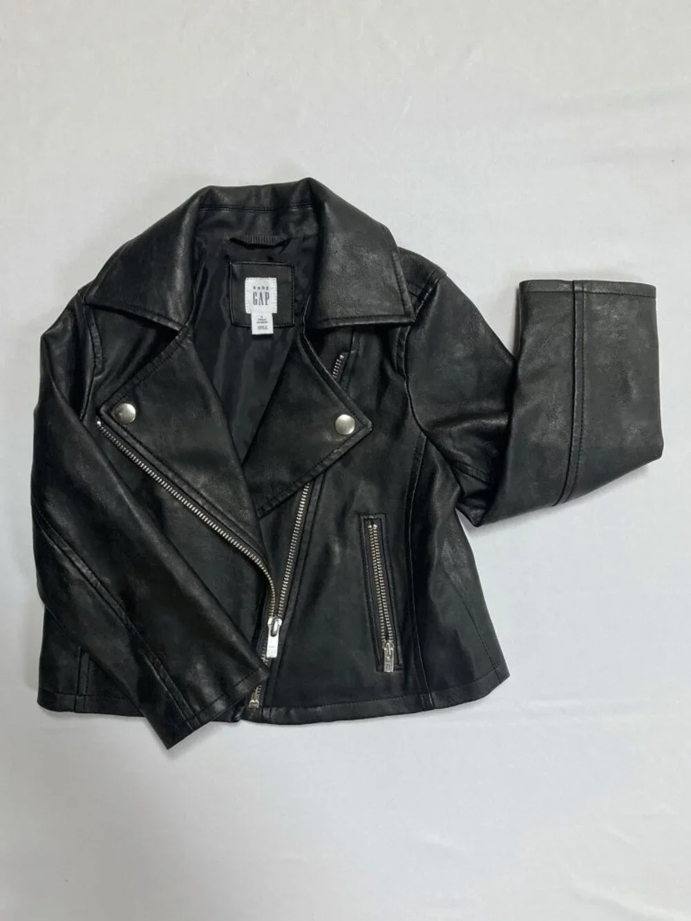 GAP Baby, Faux Leather Moto Jacket, Black, 3 years, Zip-Up 🖤🧥 Vegan, Rock Star